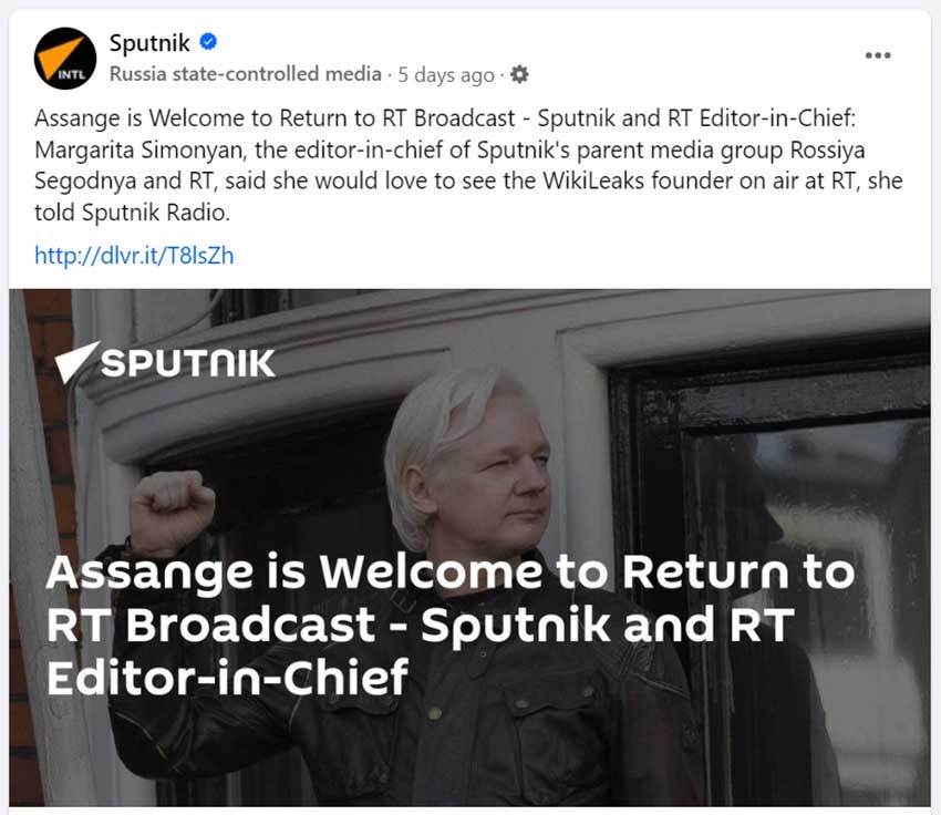 Russian media Sputnik News welcome Julian Assange as Editor in Chief of RT and Sputnik News